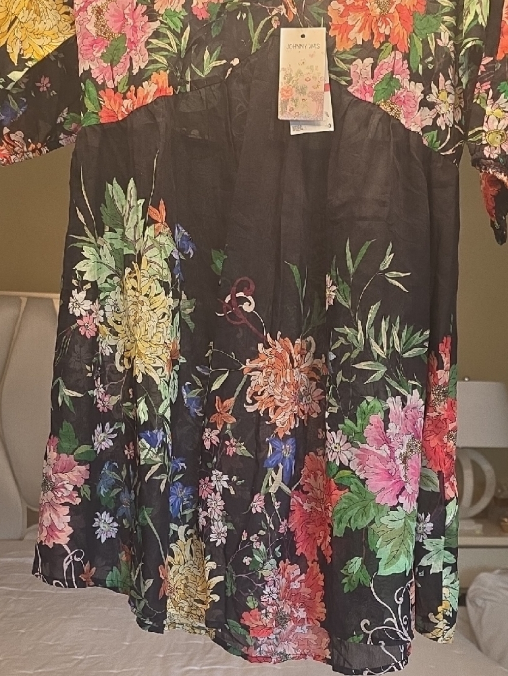 Johnny Was Metalli Note A-Line Black Swing Mini Dress with Multicolor Blooms XS - Picture 5 of 15